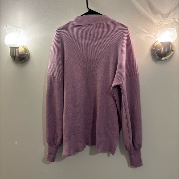 White Birch Mauve Ribbed Oversized Henley Collared Pullover Sweater Top - Picture 8 of 8